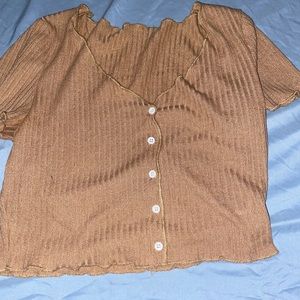 Medium tan SHEIN cropped button up shirt
